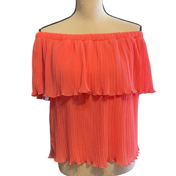 NWT Express Coral Pink Off the Shoulder Ruffle Tiered Lightweight Summer Blouse - Picture 1 of 12